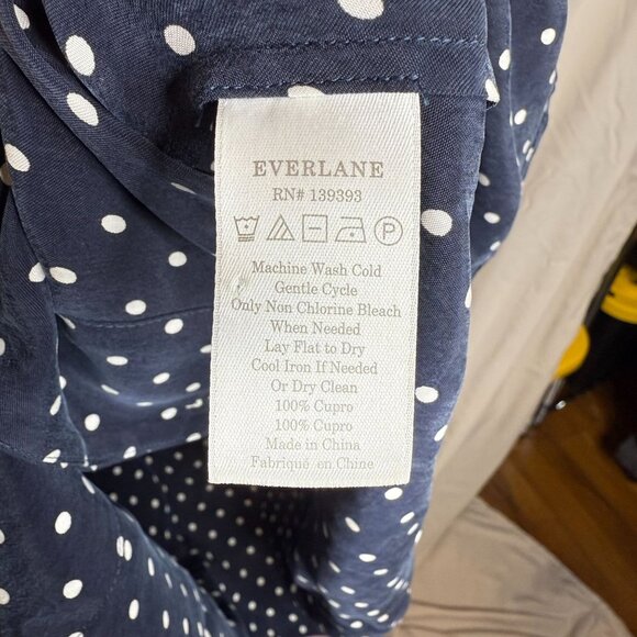 Everlane Womens Shirt Dress Navy Polka Dot Long-Sleeve Button-Up Size 10 Cupro - Picture 4 of 8